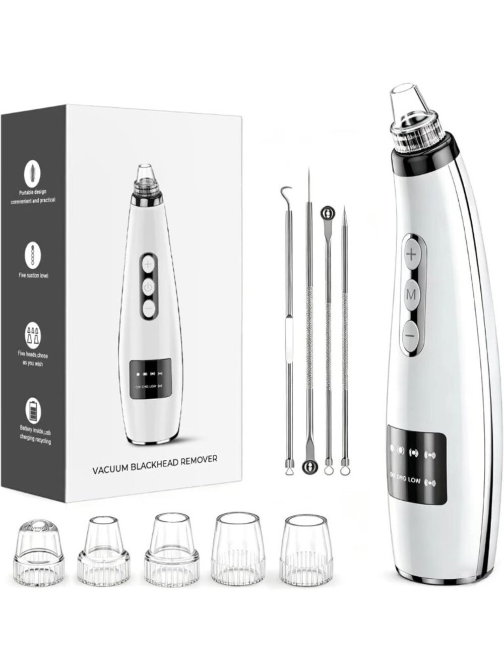 Blackhead Remover Vacuum & Facial Pore Extractor - 5 Suction Levels & Probes